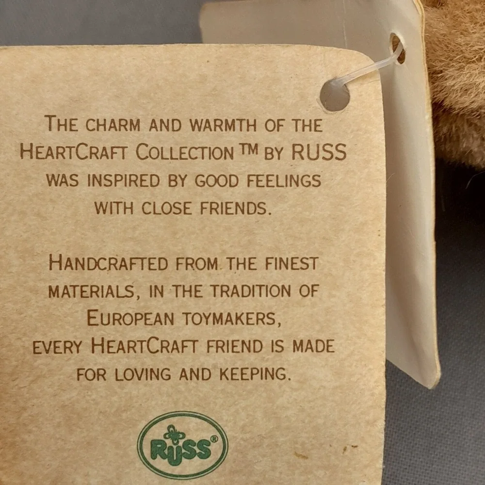 Russ Heartcraft Collection Monkey Chimp Plush Vintage Brown Stuffed Animal Tags